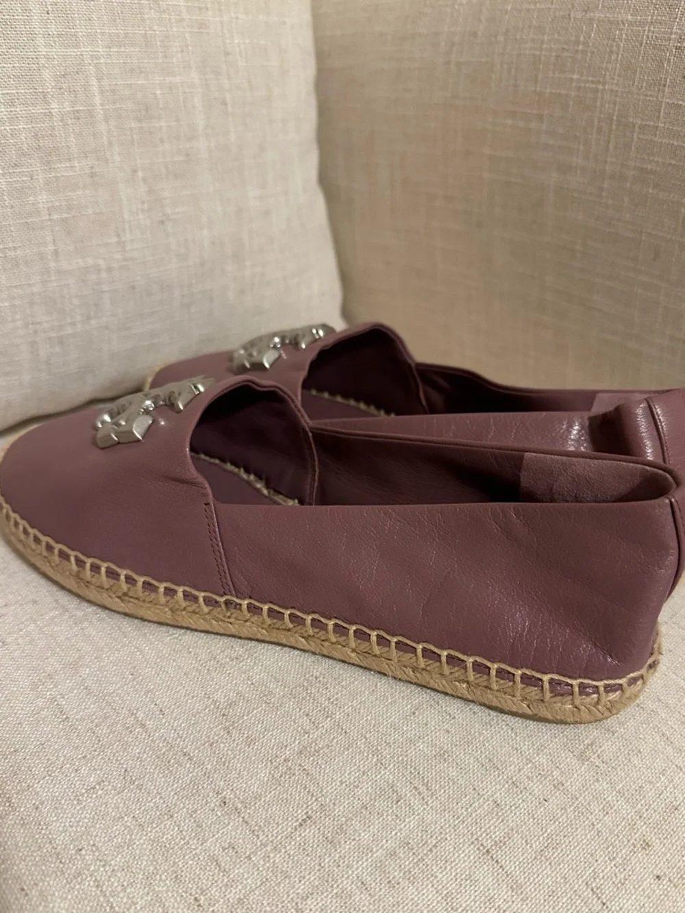 Women’s Size 8 Tory Burch Leather Espadrilles with Silver Logo